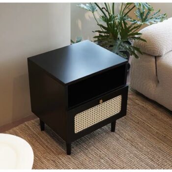 Tủ đầu giường gỗ phối lưới mây mắt cáo | Cowo Decor